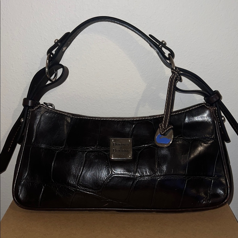 Dooney & Bourke Dark Brown Croc-Embossed Shoulder Bag